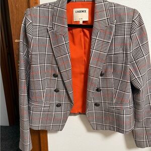 L'AGENCE Black and Gray Plaid Blazer